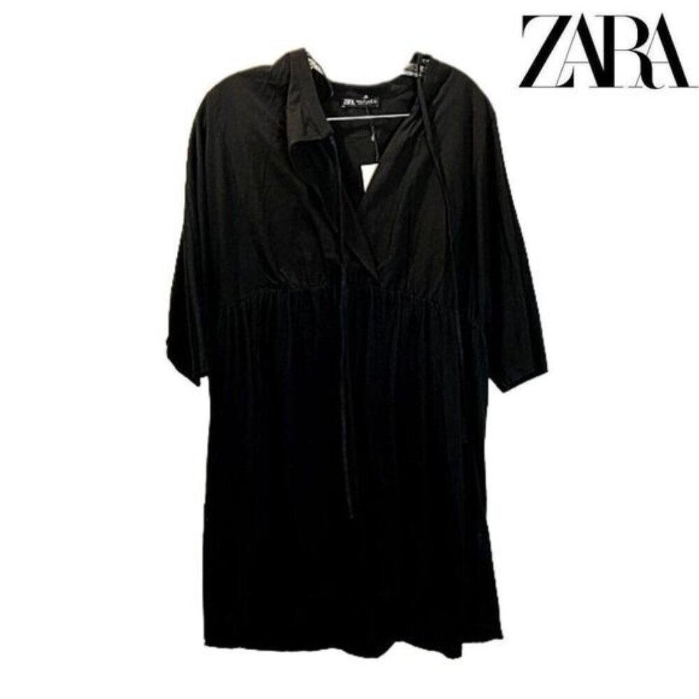 Zara Women's Surplice V-neck‎ 3/4 Sleeves Black Dress